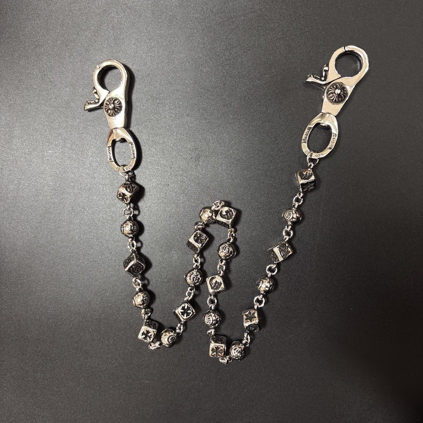 Chrome Hearts Silver Beaded Chain with Clasp